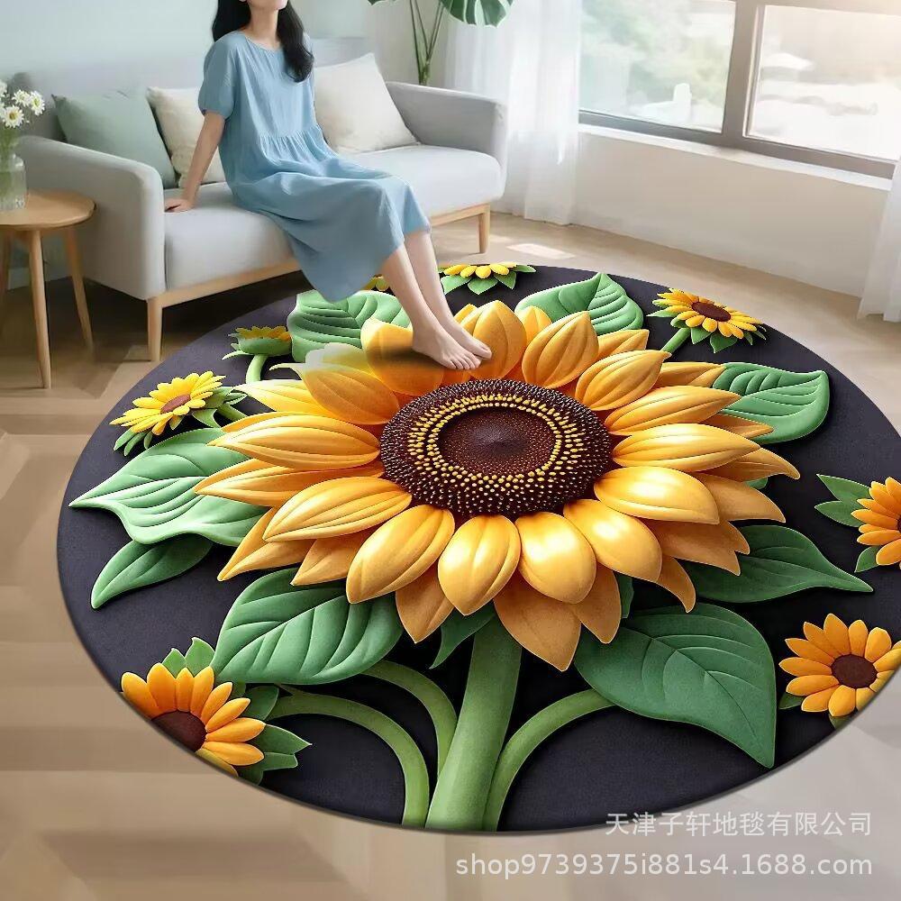 3D Sunflower Flower Carpet Round Floor Mat for Bedroom Living Room Kitchen SofaCarpet Floor Mat