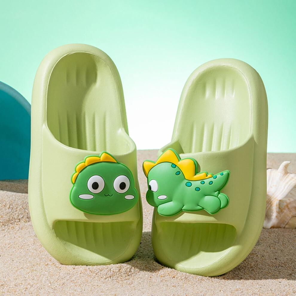 Boys Girls Slippers Summer Comfortable Cartoon Dinosaur Open Toe Non- Shoes Toddler Soft Shower Flip Flops,Green,3.5-4 Years