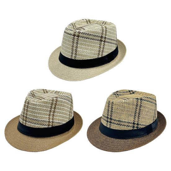 Yousheng Men Jazz Hat, Summer Plaid Pattern Top Hat, UV Protection Breathable Straw Hat, Lightweight Casual Headwear for Outdoor Gardening Beach