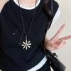 Silver Daisy Pendant Leather Rope Necklace For Women Retro Simple Adjustable Sweater Chain Jewelry Gifts