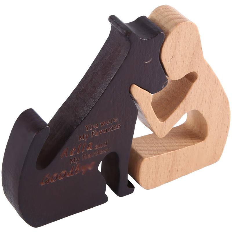 AD23-Wooden Dog Family Statue Dog Family Statue Handmade Wood Decoration, Ornament Craft Arts For Office, Living Room (Man+Puppy