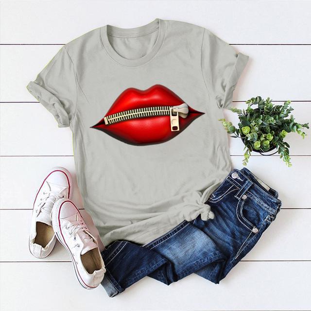 Donne taglie forti Harajuku Tops Estate Tops Graphic Tees Donne labbra Kawaii T-shirt Vestiti Ragazza T Shirt