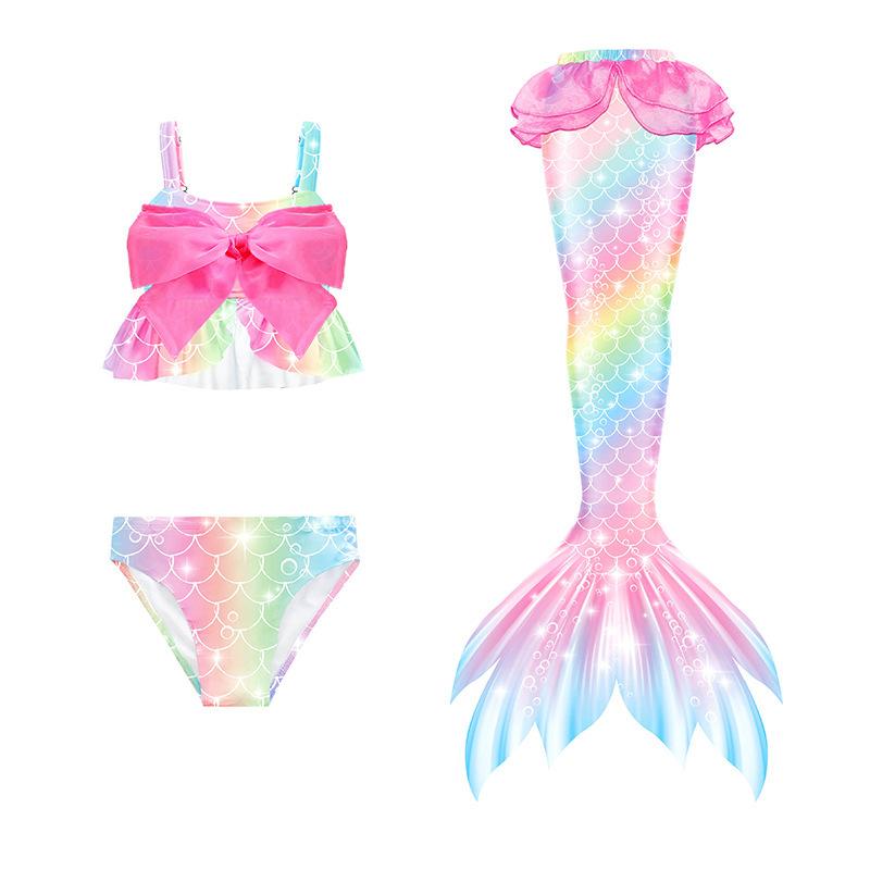 Ghnatygren Cross Border Girls Colorful Mermaid Swimsuit Children's Mermaid Bow Bikini Three-piece Set