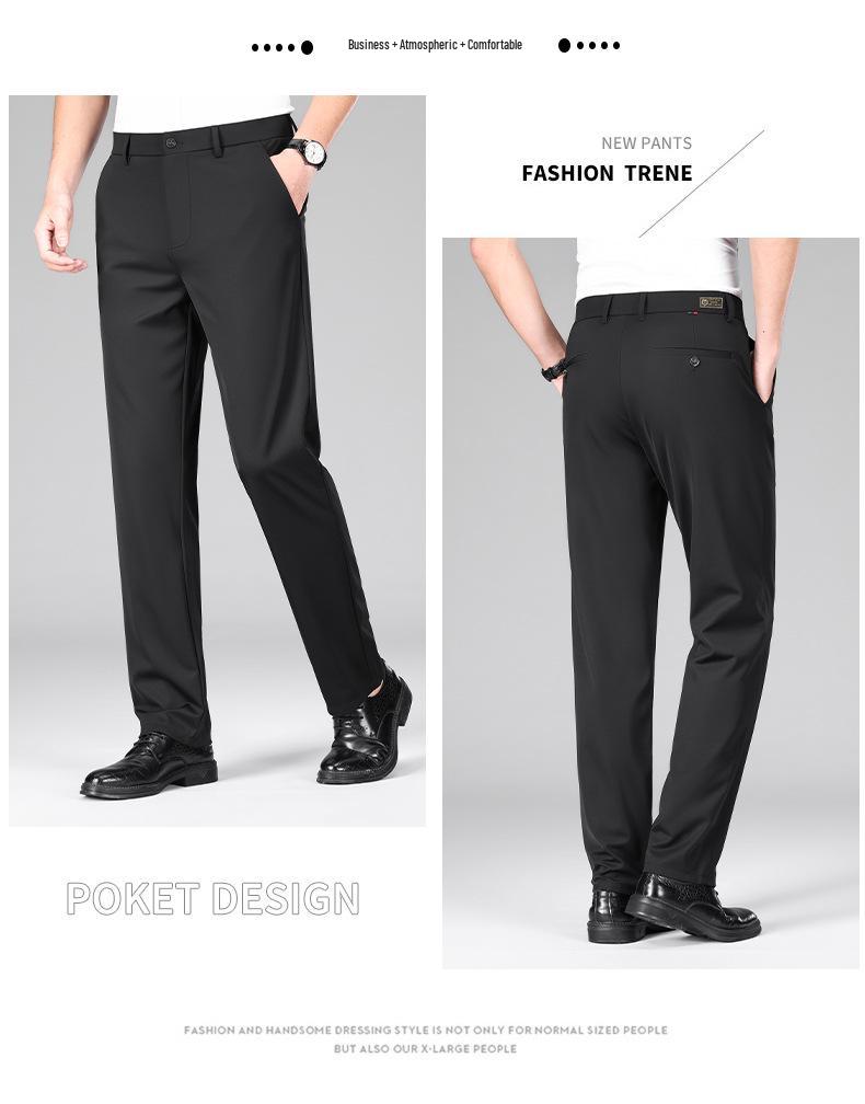 Men's Ice Silk Stretch Business Casual Dress Pants – Middle-Aged, Solid Color, Iron-Free Trousers