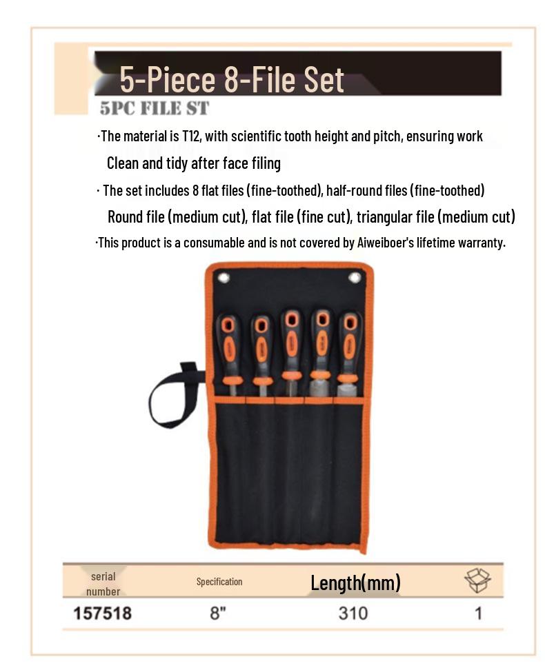 AIWEIBO EverPower 5-Piece File Set - Fine & Medium Tooth, 8 /10  (310/355mm)