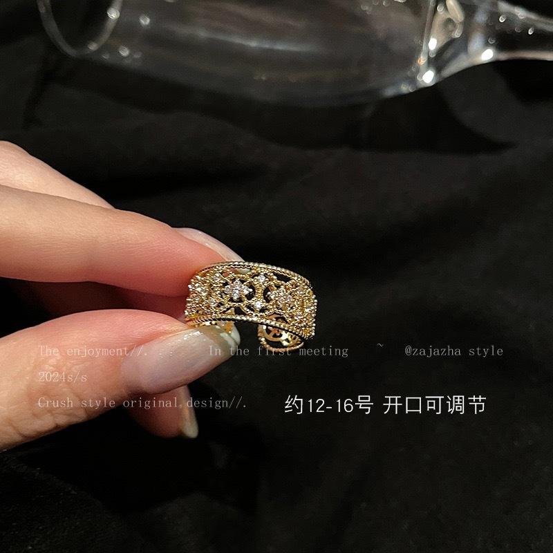 Light luxury fashion high sense pearl zircon copper ring women's design sense retro personality open index finger ring simple