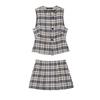 European & American Women's Plaid Single-Breasted Sleeveless Vest + Skirt-Pants Set