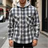 Herren S Langarm Kapuzen kariertes Hemd Jacke Lässiger Stil