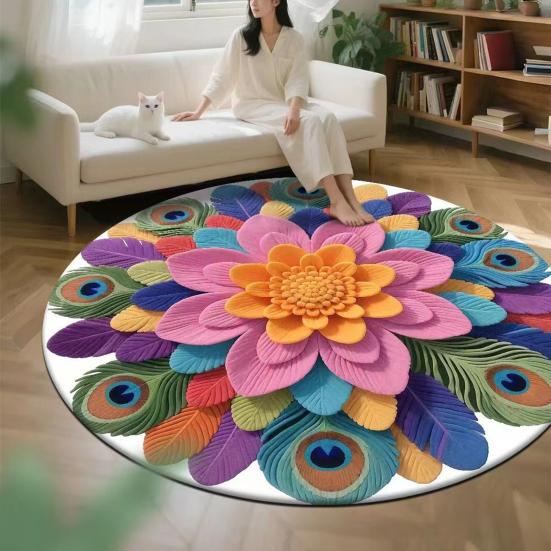 Yousheng Diatomaceous Earth Floor Mat 3D Realistic Rainbow Sunflower Pattern Quick Dry Non-Slip Absorbent Mat