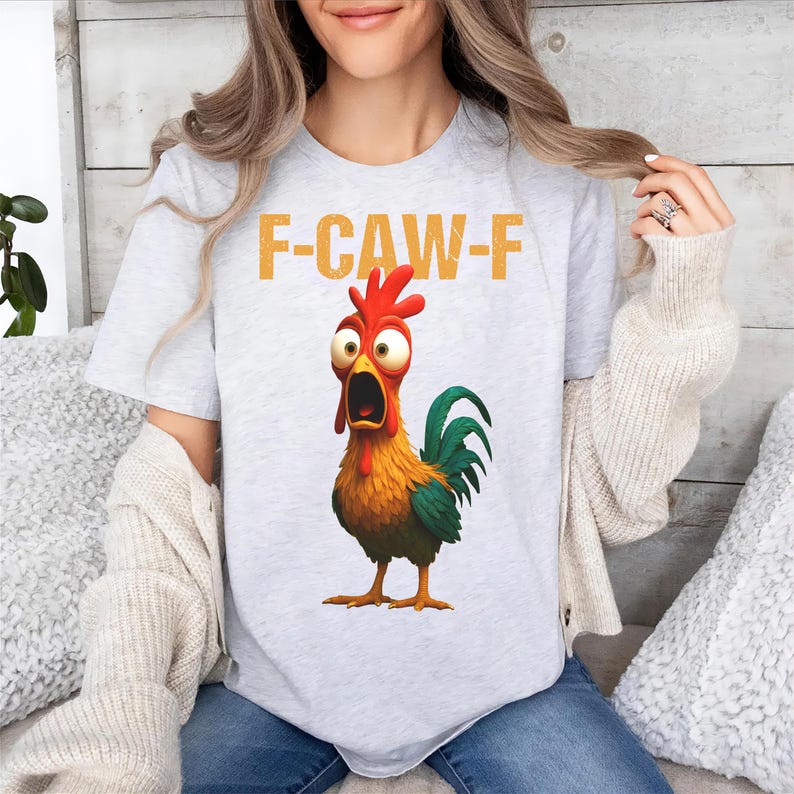 Chicken F Caw F Shirt Funny Rooster Meme TShirt FCAWF Chicken Humor Tee Silly Farm Animal Graphic Tee Crazy Chicken Tshirt S