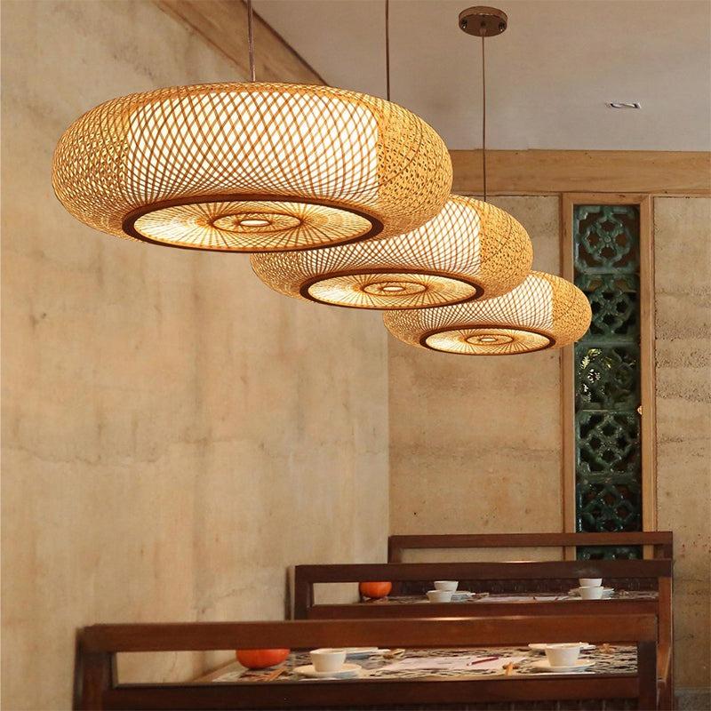 Bamboo Woven Rattan Ceiling Light Boho Hanging Pendant Lamp Flush Moun Light Fixture for Bedroom Living Room Dining Room Light