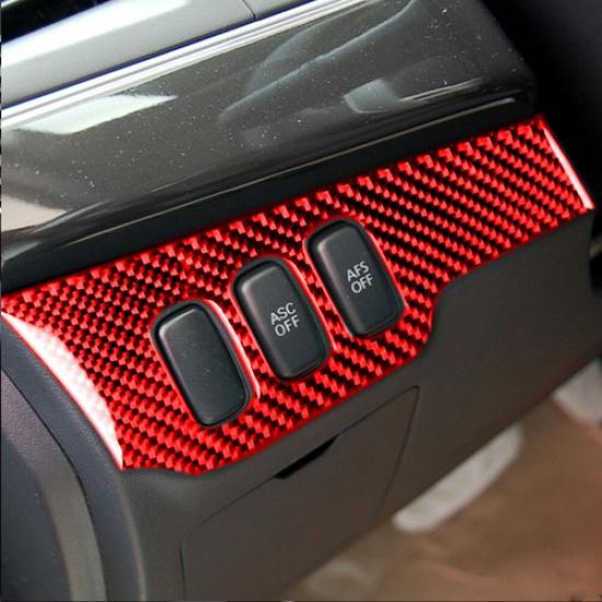 Red Carbon Fiber Headlight Control Cover Trim For Mitsubishi Lancer 2008-15