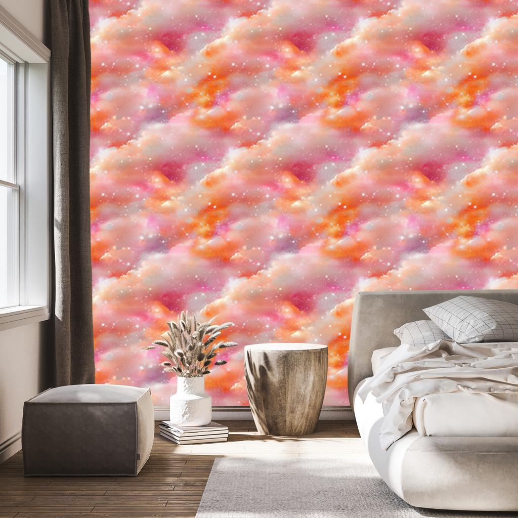 Watercolor Galaxy Wallpaper Coral and Peach 50x1000
