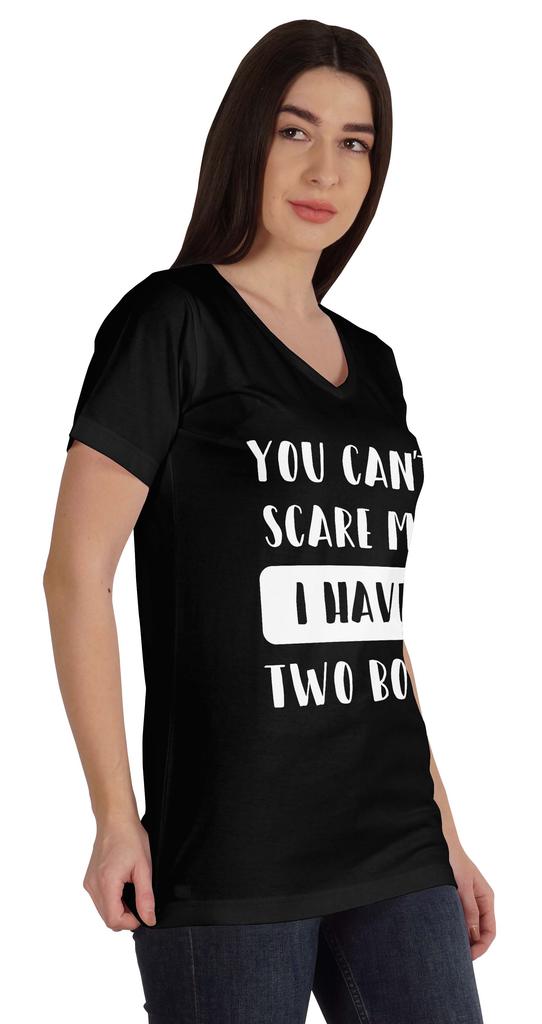 Inkmeso You Can't Scare Me I Have Two Boys Funny Graphic Mom Tshirt Cotton Top