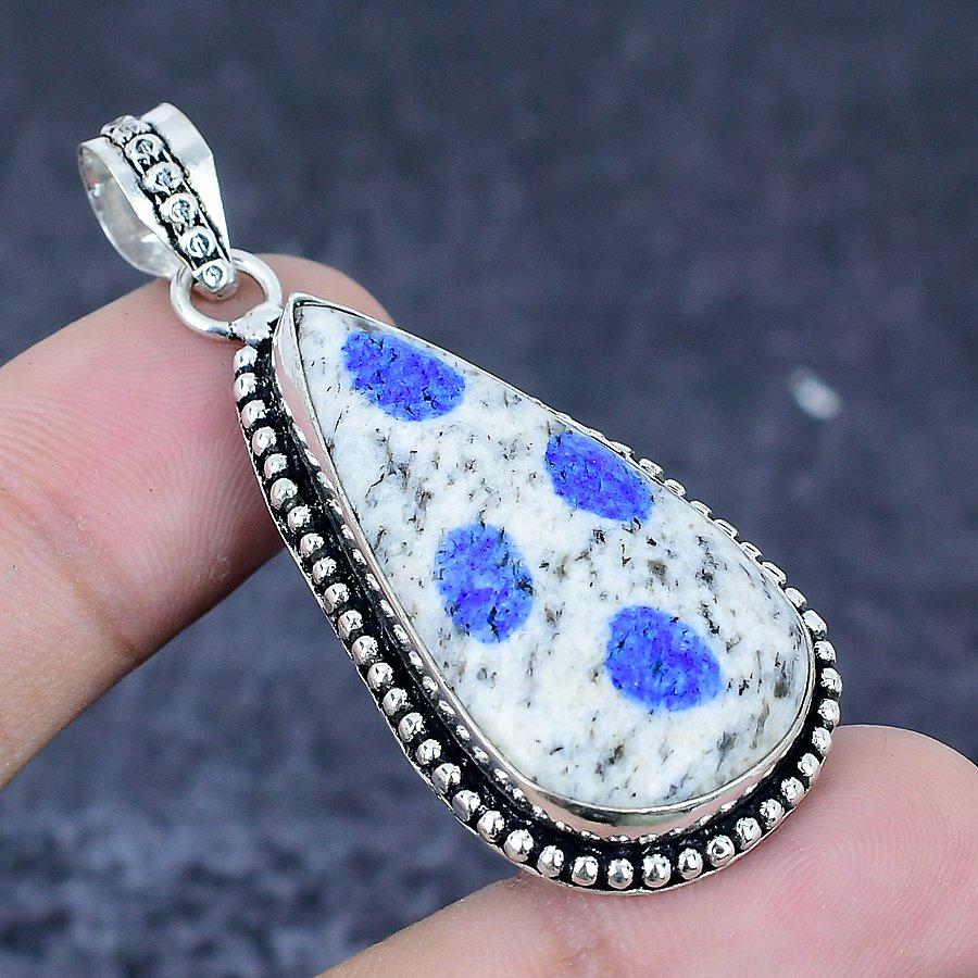 Natural K2 Blue Azurite Gemstone 925 Sterling Silver Jewelry Pendant 2.17" J5R17