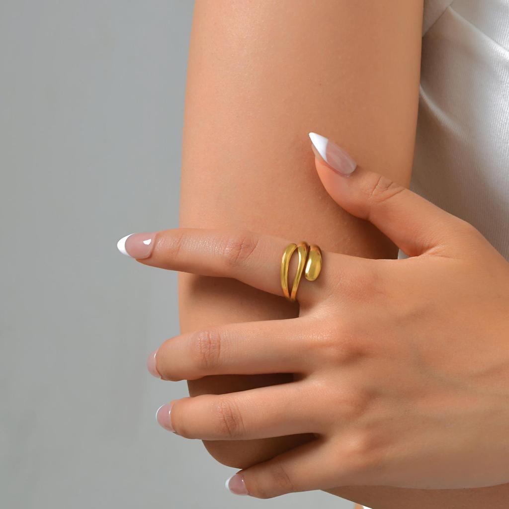 Stainless Steel Hollow Adjustable Open Ring Fine Three-layer Gold Plated Rings For Women Summer Finger Jewelry Accessories New