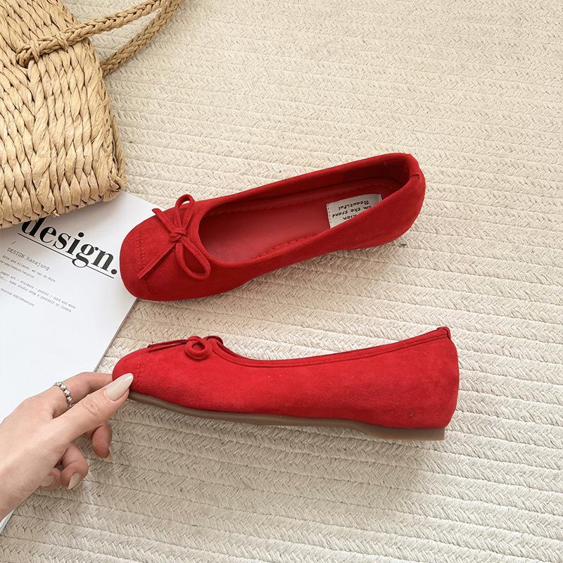 

Легкие и универсальные модные красные туфли-лодочки на плоской подошве для женщин, новая весна 2025, ретро французские туфли Мэри Джейн 39 красный