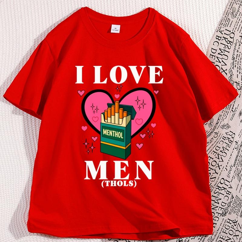 

Funny I Love Menthol T Shirt Casual Loose Round Neck Short Sleeve Tshirt Cotton Y2k Printed Tshirt Casual Comfortable Tops S