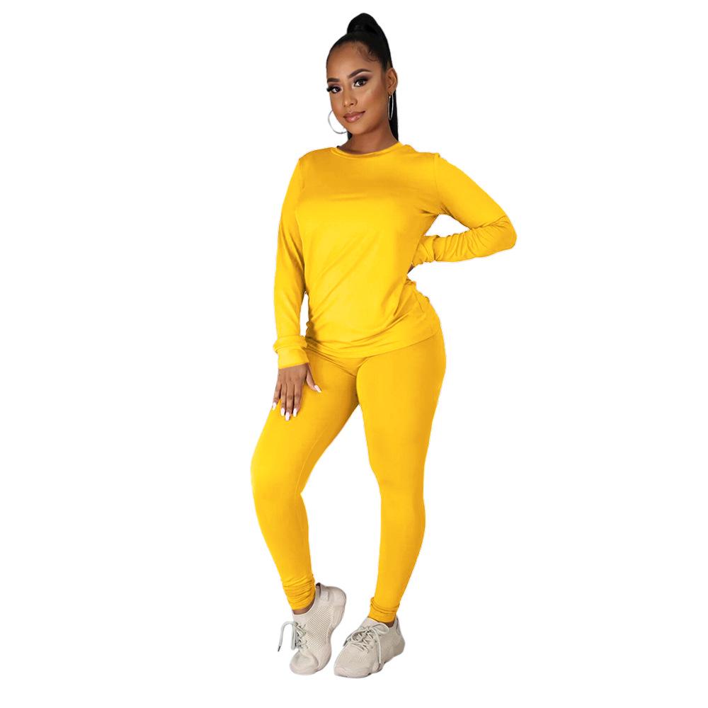 European Autumn/Winter Solid Color Hoodie and Long Pants Sportswear Set