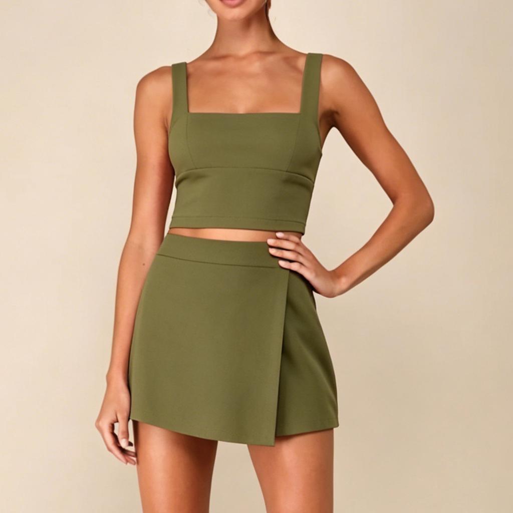 Sleeveless Square Neck Crop Top and High Waist Skort Two Piece Set for Women Summer Casual Outfit