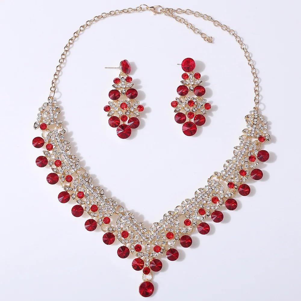 Latest Stylish Design Fancy Wedding Party Crystal Diamonds Necklace Jewellery Set for Women