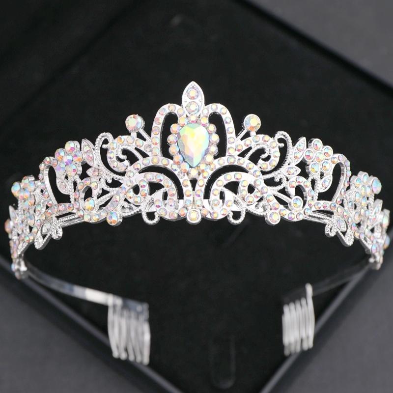Silver Ab Crystal Tiaras and Crowns Headband for Women Rhinestone Diadem Bridal Wedding Hair Accessories Jewelry Crown Tiara