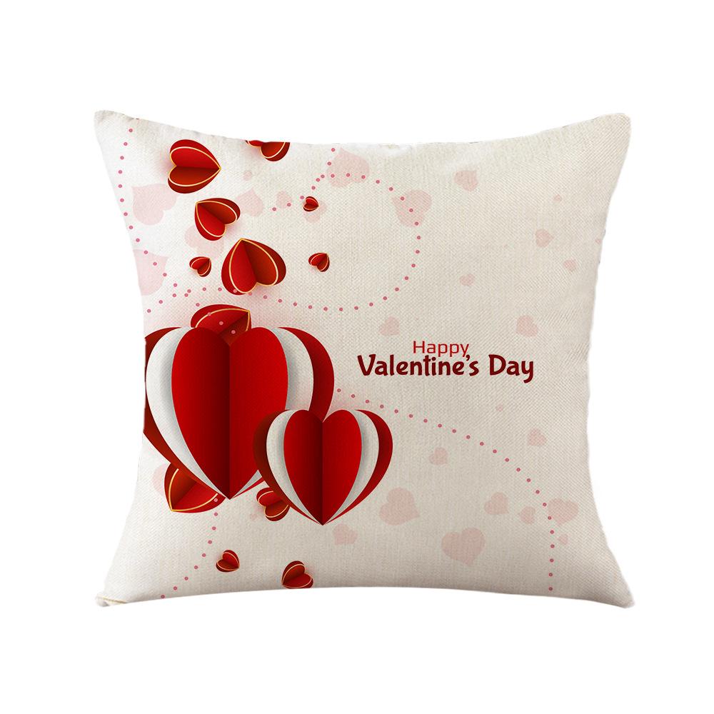 Valentine's Day Cushion Linen Printed Square Pillow Cover Sofa Cushion Plaid Love Cushion Cover