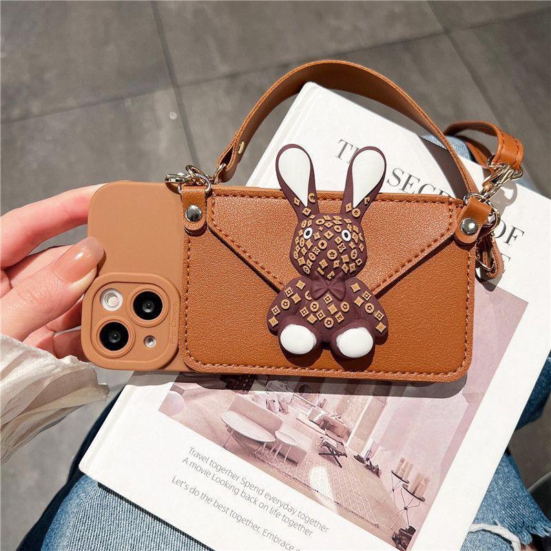 Applicable To Apple 17ProMax Mobile Phone Case iPhone16 Card Bag 15Plus Trendy Brand Diagonal Straddle Rope Soft Woman