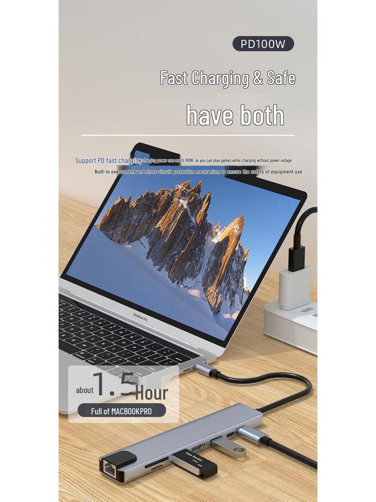 Multi-Function 8-in-1 USB-C Hub with Card Reader & Network Port