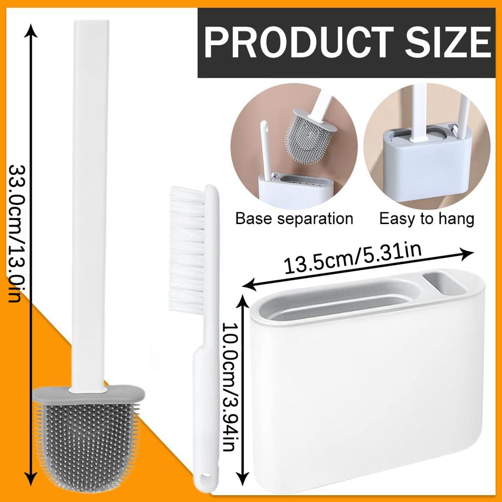 Silicone Toilet Brush Holder with Soft TPR Flexible Bristles Toilet Cleaning Brushes Long Plastic Handle Bathroom Accessories