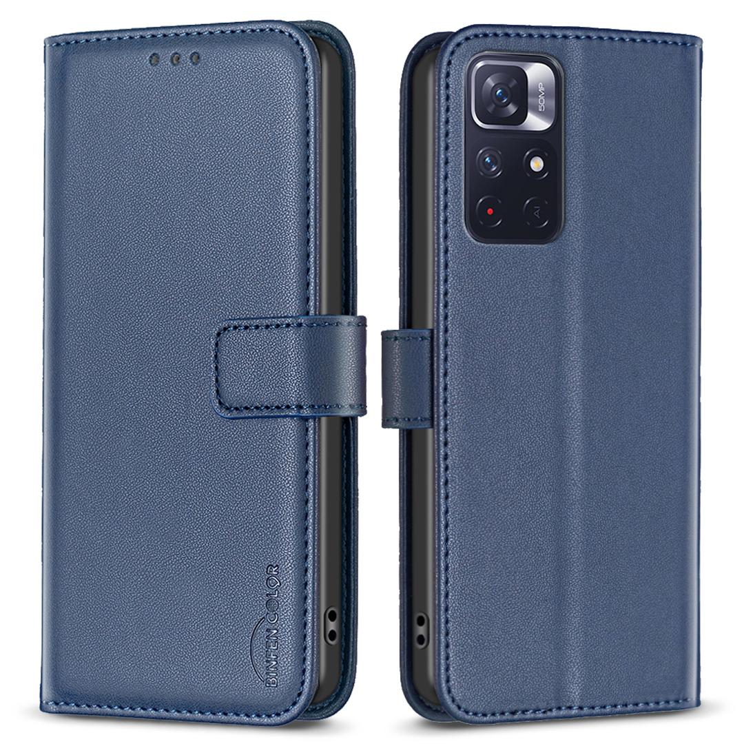 

BINFEN COLOR BF17 Чехол для телефона для Xiaomi Redmi Note 11 4G (Qualcomm)/Чехол-кошелек с подставкой из ПУ кожи для Note 11S 4G Blue