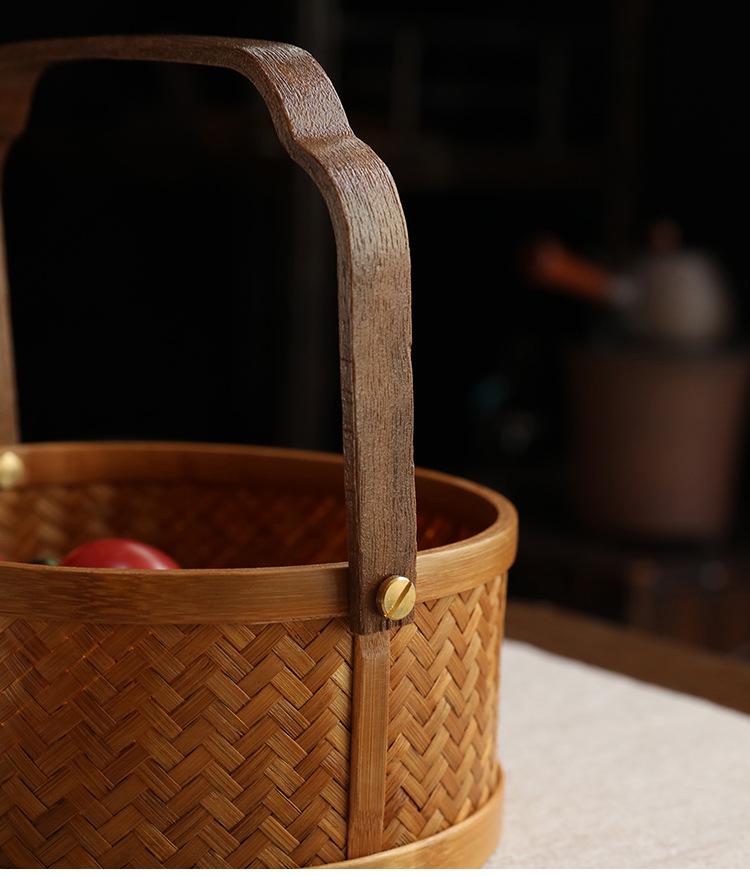 Bamboo Woven Fruit & Pastry Basket: Retro Distressed Storage for Tea Room or Home