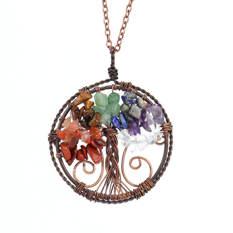 Vintage Handmade Winding Natural Gravel Crystal Tree Of Life Fortune Tree Root Pendant N99