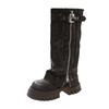 Platform Knee High Boots for Women's Punk Belt Buckle Square Toe Side Zipper Women Shoes Brown Tall Tube Retro Knight Boots