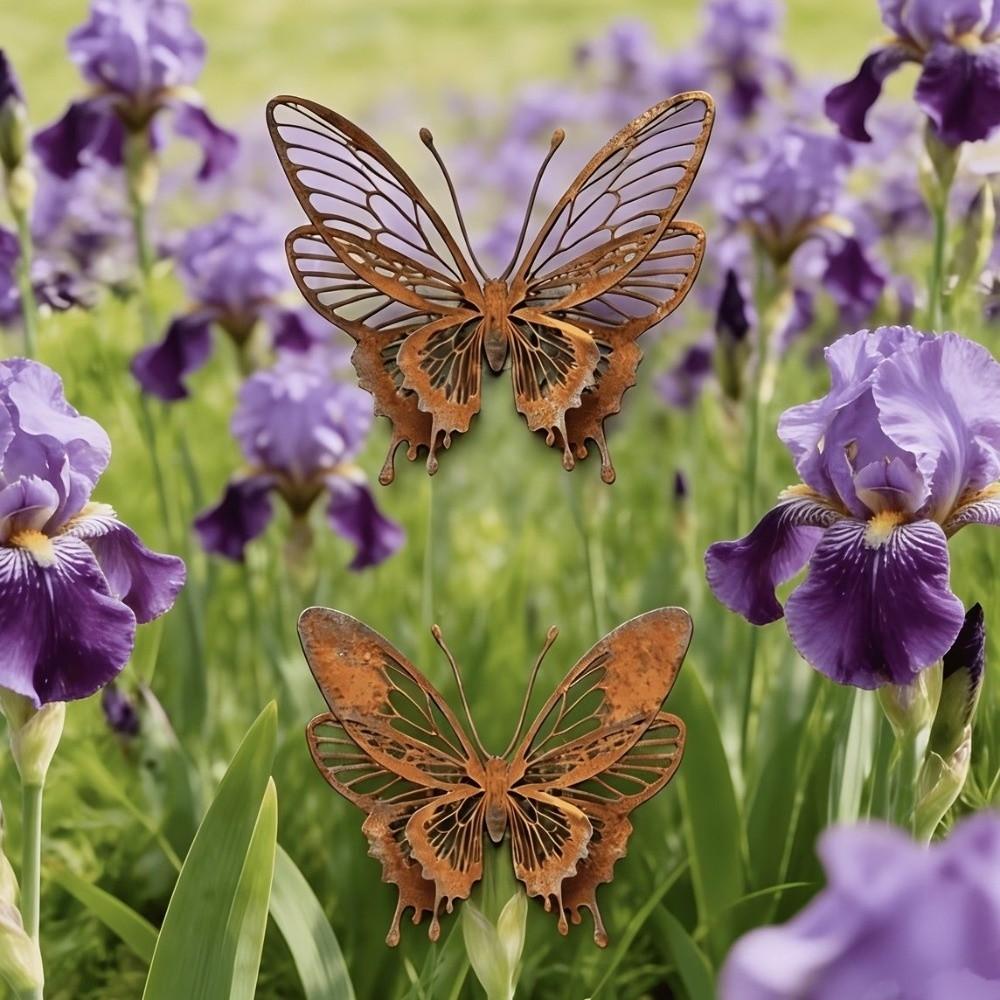 1/3 STKS Holle Dubbele Laag Roestige Vlinder Muurhanger Metalen Vlinder Beeld Tuin