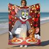1pc Tom and Jerry pizzaOutdoor Flannel Blanket Soft Plush Decor for Picnics, camping,Bedroom, Playroom, or Lunch Breakn1129A