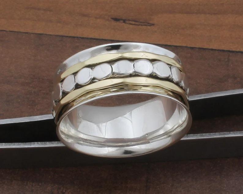 Spinner Band Ring, 925 Sterling Silver Ring, Handmade Ring, Solid Ring, Handmade Jewelry, Unisex Ring, Two Tone Ring