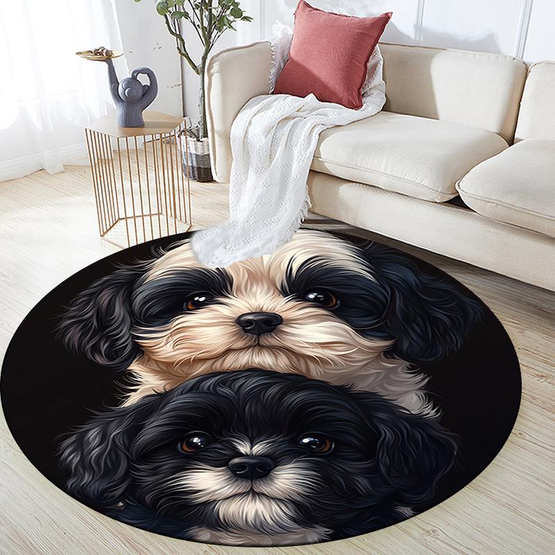 Shih Tzu Round Area Rug,Carpet Rug for Living Room Bedroom Sofa Playroom Decor,Non-slip Floor Mat