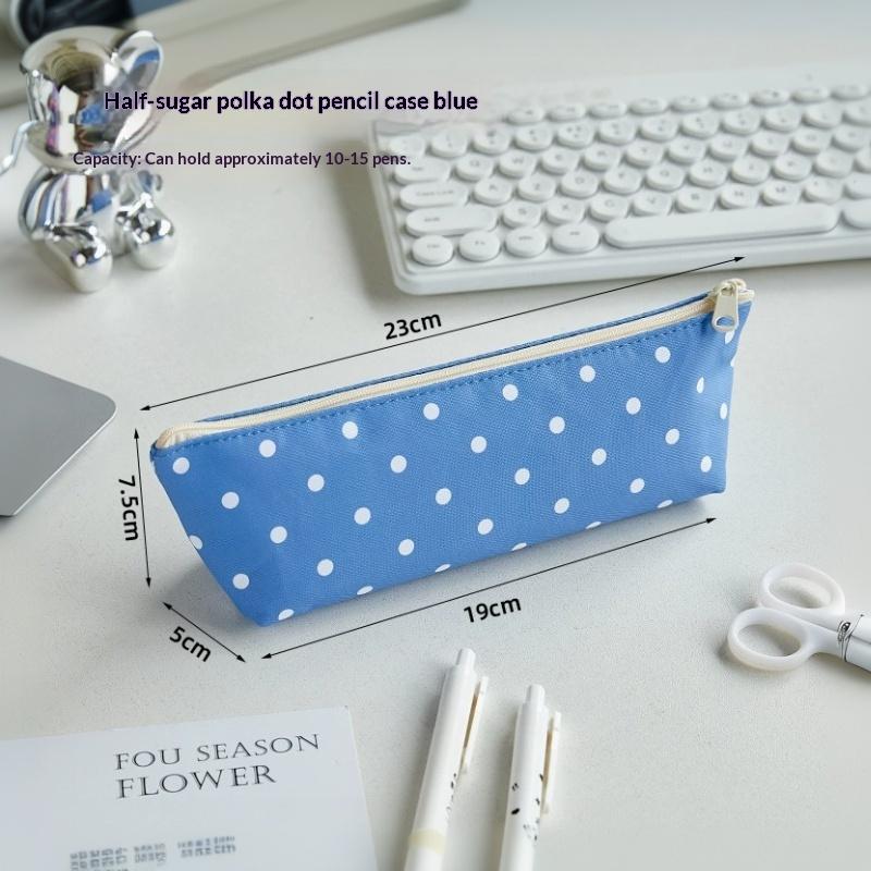 Portable Polka Dot Design Pencil Case Zipper Closure Large Capacity Student Stationery Bag Organizers