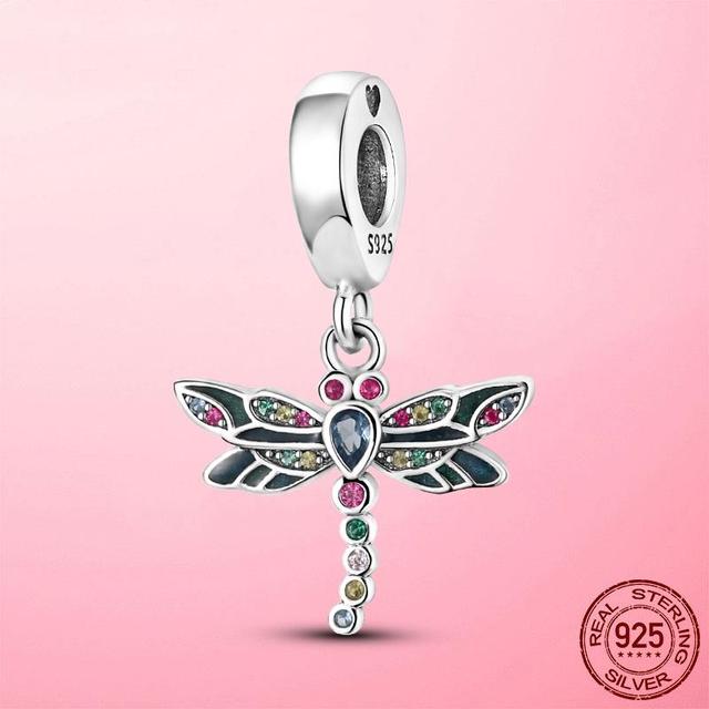 Original-Insekten-Charm-Anhänger aus 925er-Sterlingsilber, Schmetterling, Libelle, Marienkäfer-Charm-Perlen, passend für Mode-Armbänder, Original-Schmuck