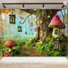Fantasy Wonderland Jungle Mushroom House Fairy Tale Magic Photography Background Children's Birthday Party Decoration Background