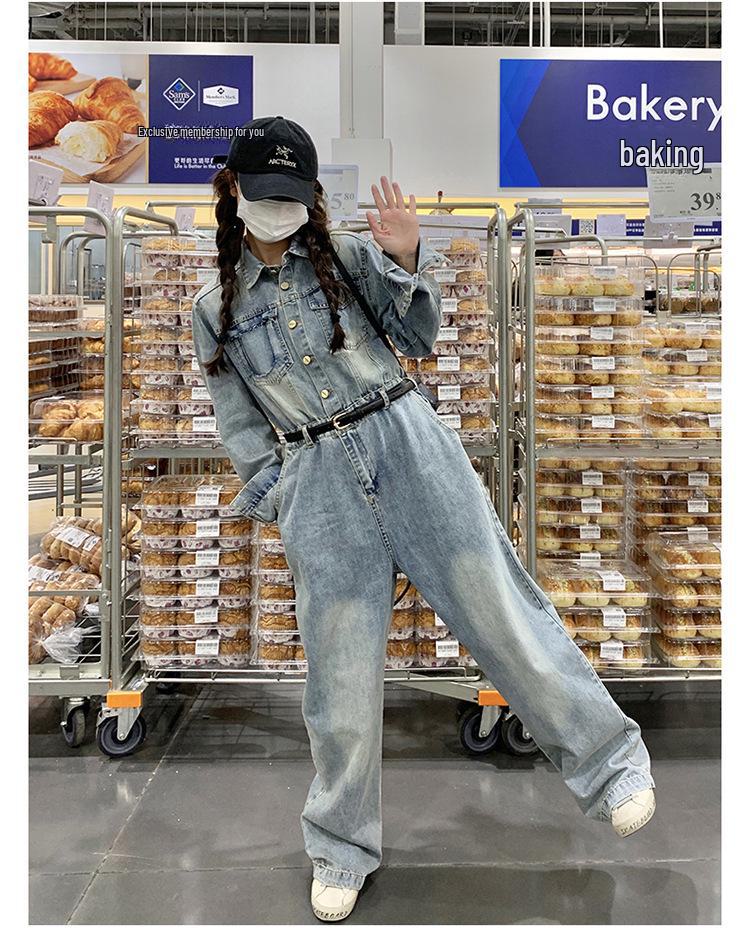 2024 Women's Loose Fit Denim Jumpsuit - Spring/Autumn Casual Age-Reducing Style