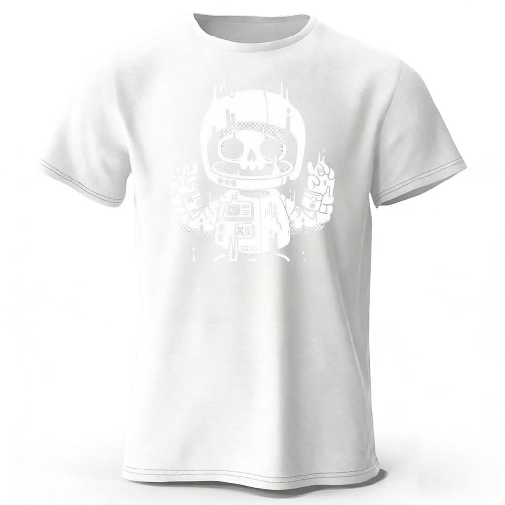 Creative Astronaut Skull Print Pure Cotton Tshirt 2026 New Menwomen Loose Oversized Short Sleeved Tshirt Casual Daily Wear