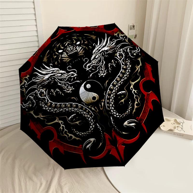 1PC Dragon Yin Yang Automatic Open/Close Umbrella with Windproof, 8-Rib Sturdy Canopy, Durable Ribs, Fashionable Design, Outdoor Accessory, Fun Prin,