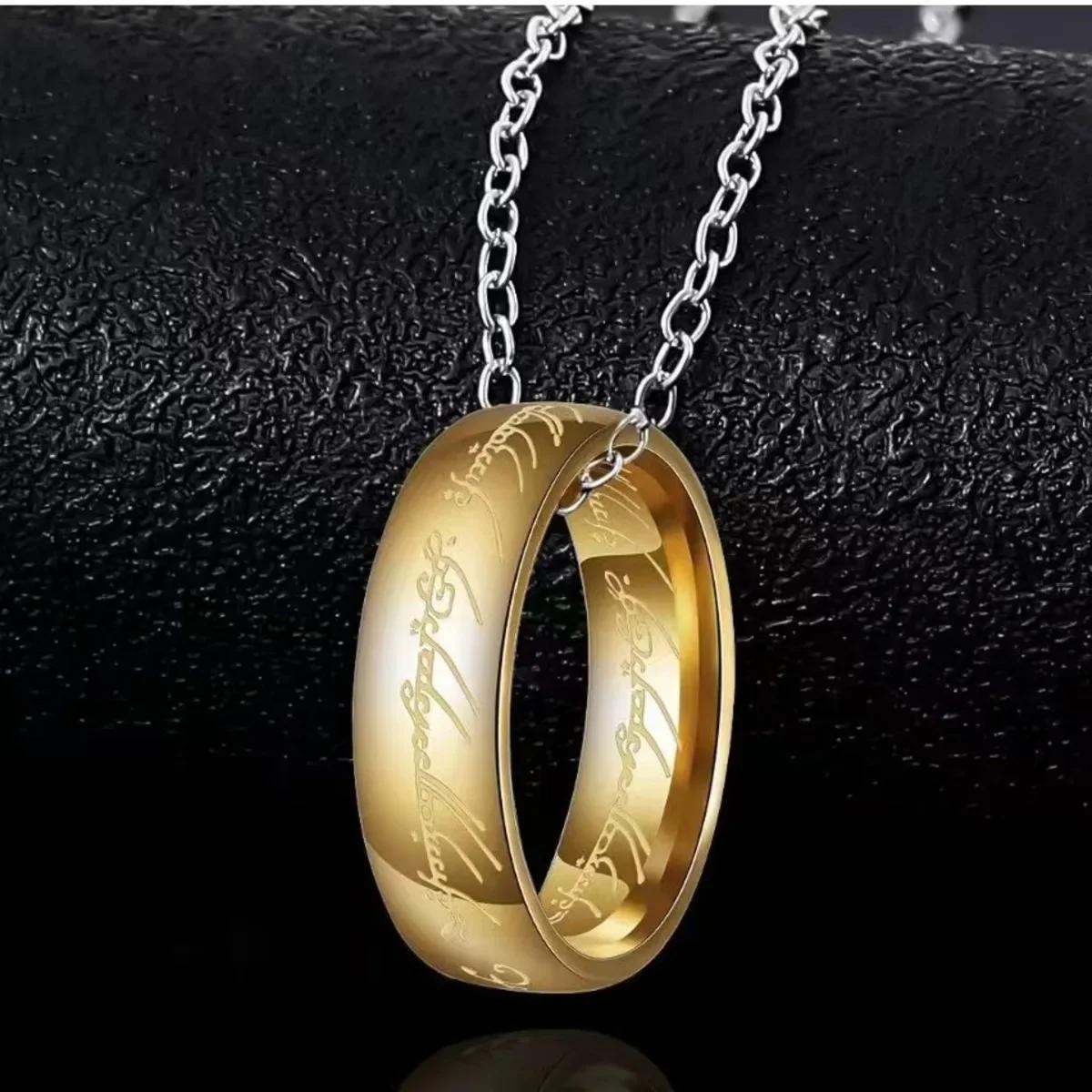 

Engraved Gold Plated Stainless Steel Ring Pendant Necklace | Hypoallergenic Unisex Jewelry | Adjustable Chain | Couple Gift