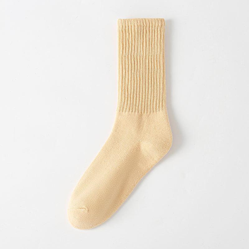 Women's Autumn and Winter Mid-calf Socks, Solid Cotton Socks, Knitted Long Socks, Pile Socks, Versatile Long Calf Socks for Women