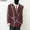INCERUN Spring Autumn Men Lapel Neck Long Sleeve Button Print Thin Blazer Coats