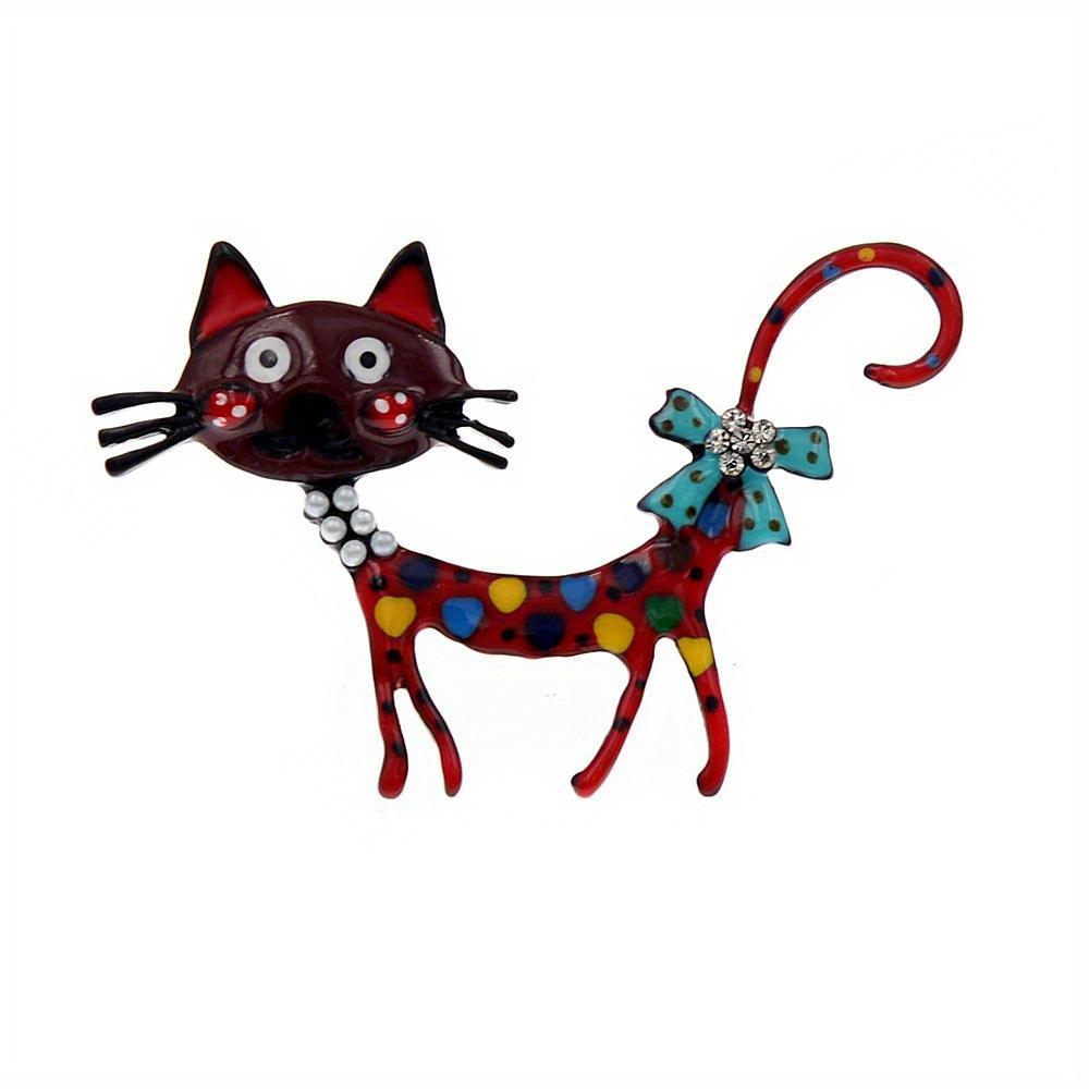 SKEDS Women Men Fashion Creative Exquisite Cute Cat Crystal Pin Lovely Kitten Rhinestone Delicate Kitten Enamel Brooch Badges
