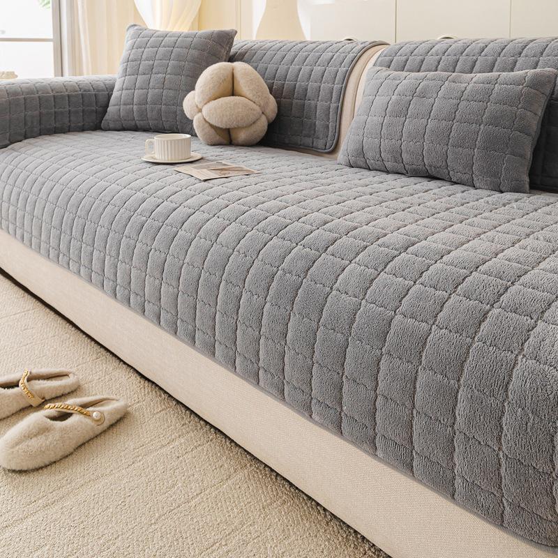 Thick Plush Non-Slip Flannel Sofa Cushion Cover for Autumn & Winter