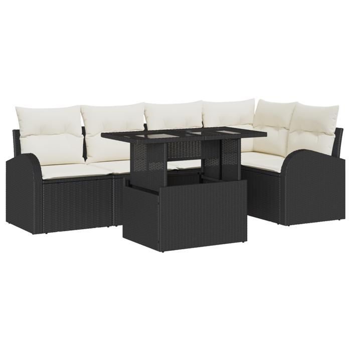 VidaXL Ensemble de Canapés de Jardin de 6 Pièces avec Coussins en Poly Rattan Noir 3348643